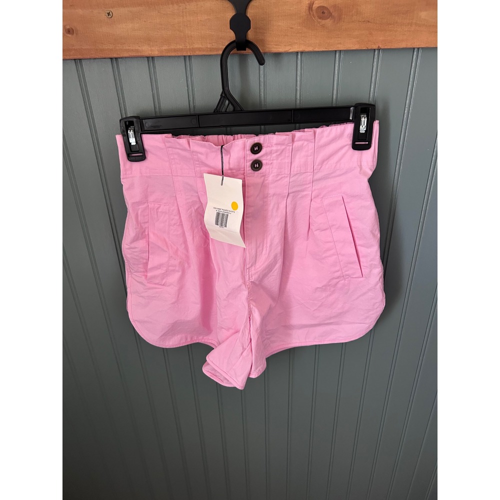&merci Women Pink High Waisted Pleated Shorts Paperbag Elastic Waist Size M